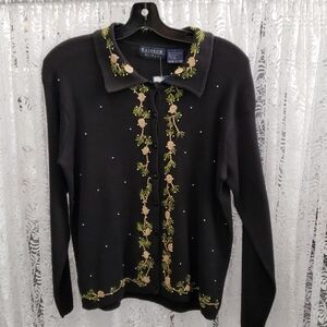 Black Button Up Floral Sweater